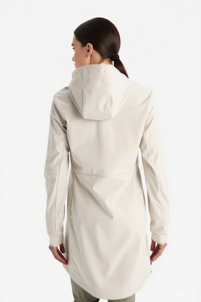Woman Beige Zipper Coat