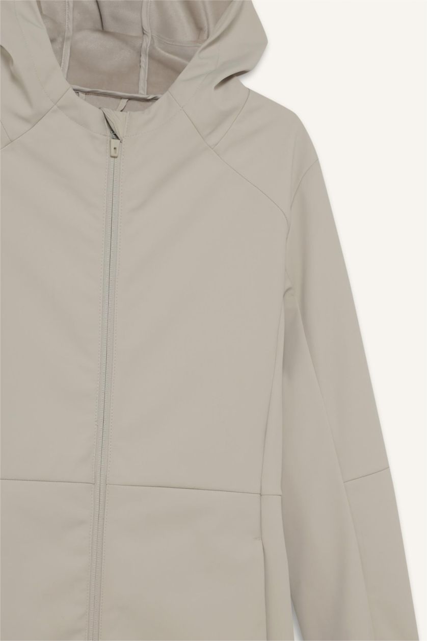 WOMAN Beige DeFactoFit Water Repellent Slim Fit Hooded Zipper Rain Coat