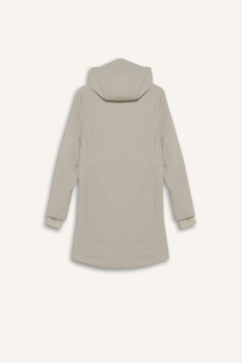 WOMAN Beige DeFactoFit Water Repellent Slim Fit Hooded Zipper Rain Coat