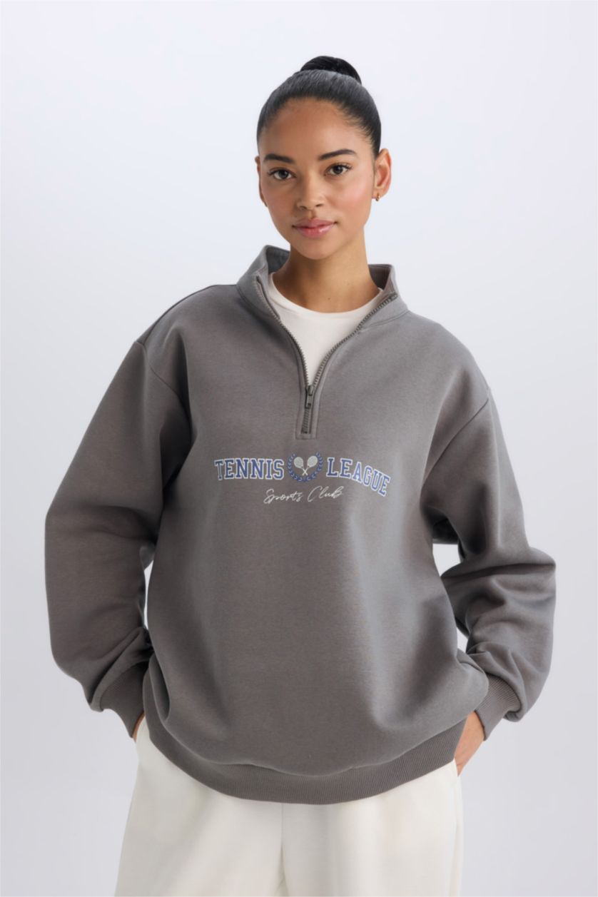 Women Dark Grey Oversize Fit Thick Sweatshirt Fabric Sweatshirt