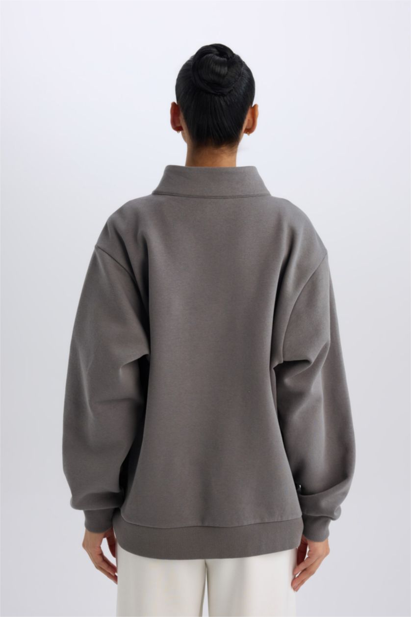 Women Dark Grey Oversize Fit Thick Sweatshirt Fabric Sweatshirt