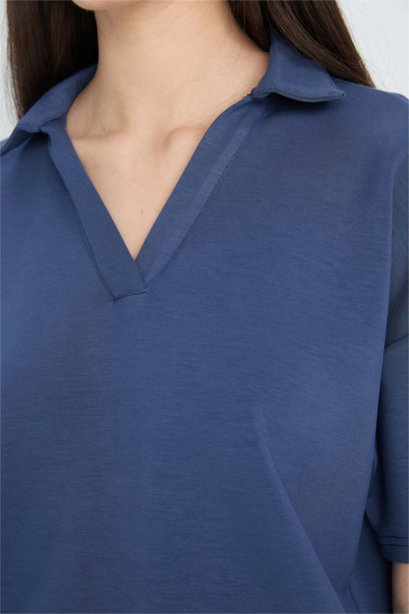 نساء نيلي Relax Fit Scuba Diving Fabric Polo T-Shirt