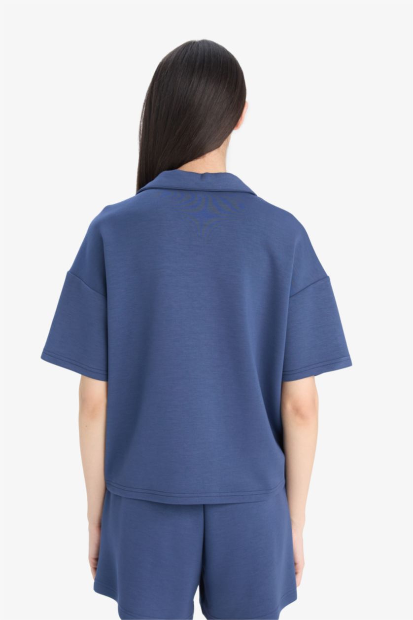 نساء نيلي Relax Fit Scuba Diving Fabric Polo T-Shirt