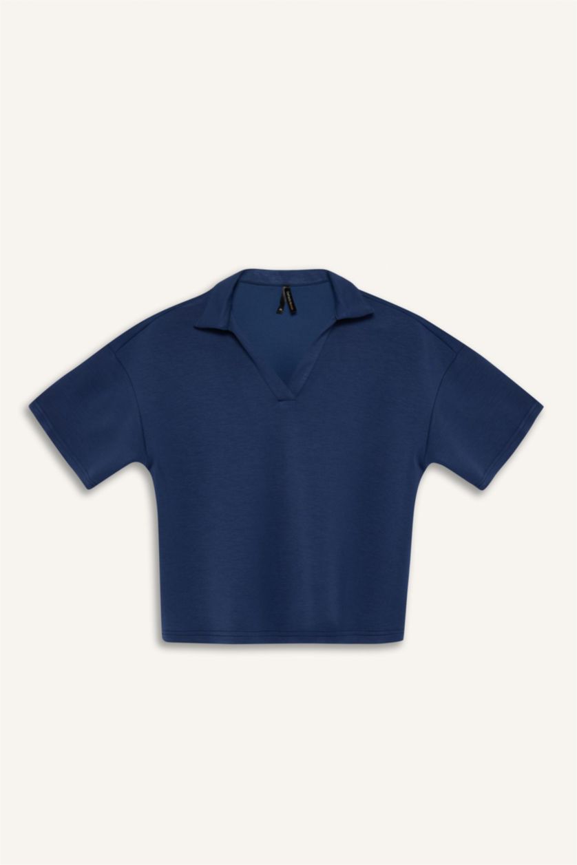 نساء نيلي Relax Fit Scuba Diving Fabric Polo T-Shirt