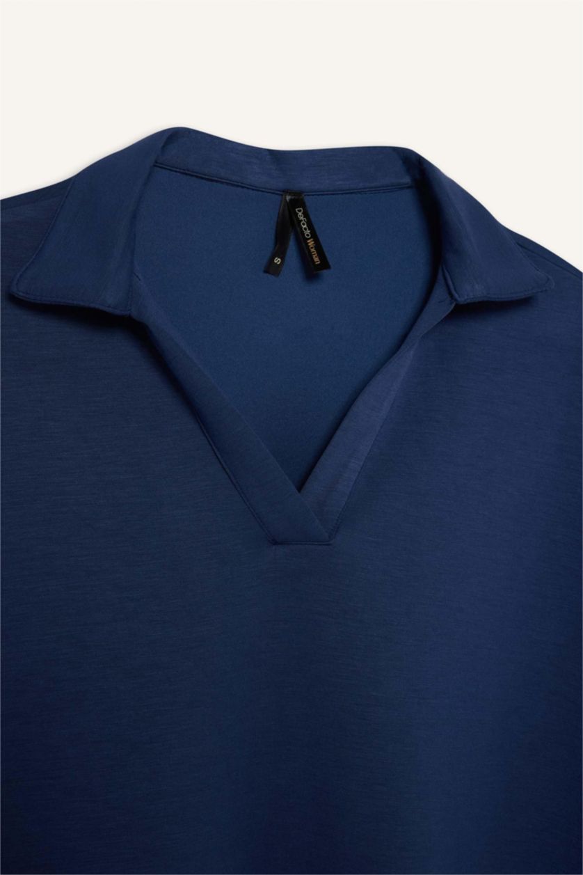 نساء نيلي Relax Fit Scuba Diving Fabric Polo T-Shirt