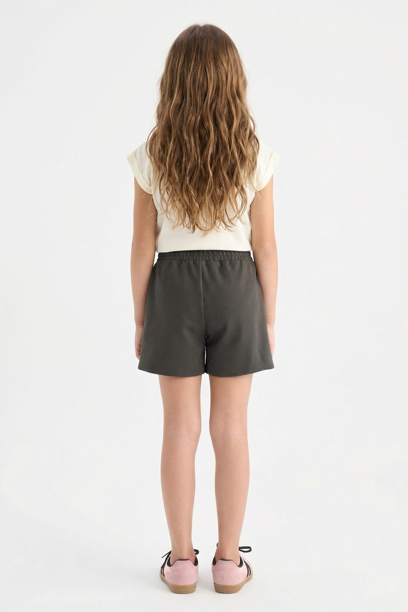 Kız Çocuk - Genç Kız Antrasit Beli Lastikli Baskılı Şort Kız Çocuk