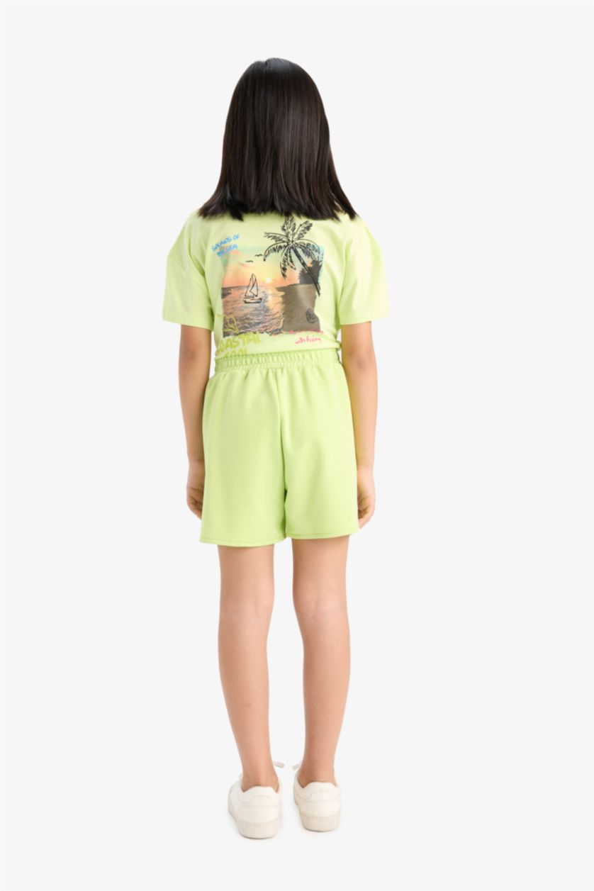 GIRLS & TEENS Light Green Girl Elastic Waist Printed Shorts	