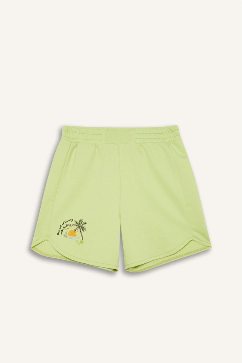 GIRLS & TEENS Light Green Girl Elastic Waist Printed Shorts	