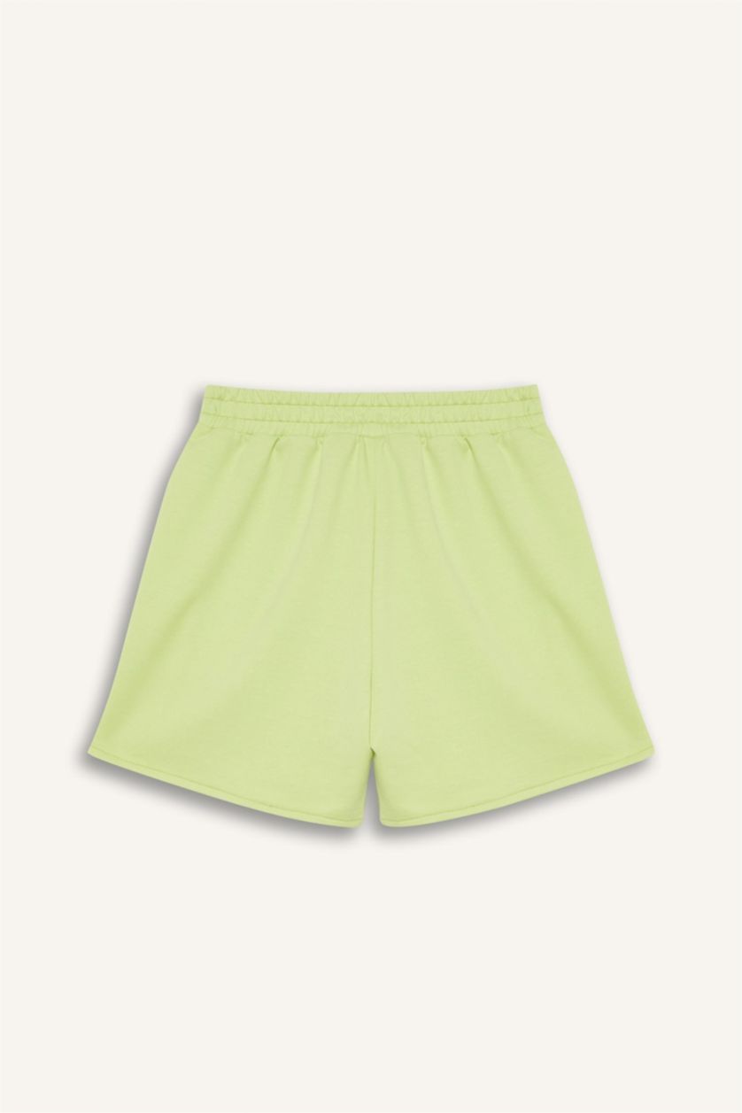 Kız Çocuk - Genç Kız Açık Yeşil Beli Lastikli Baskılı Şort Kız Çocuk