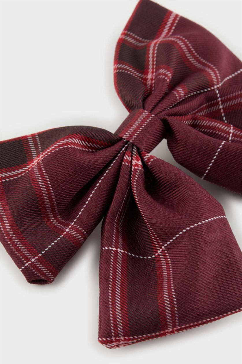 Kadın Bordo Kadın 2'li Ekose Desenli Toka