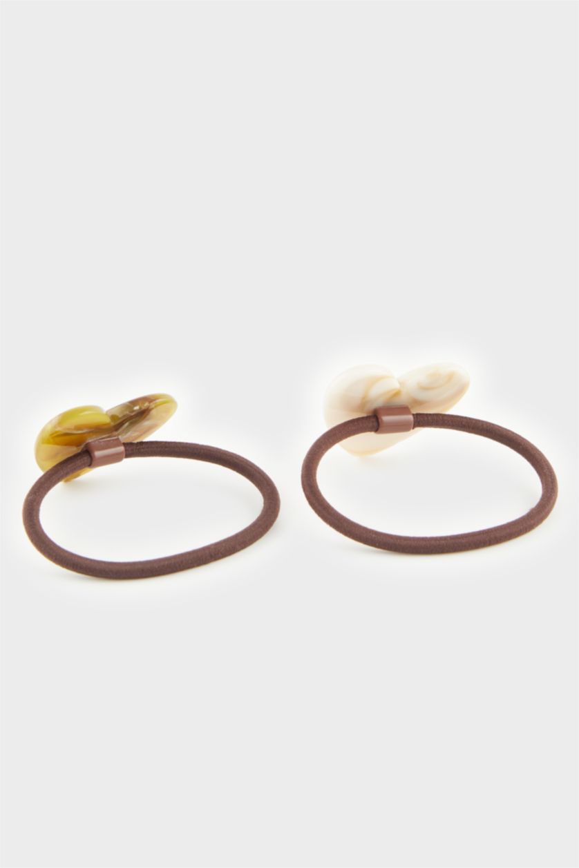 Kadın Karma Kadın Kahve ve Bej Kalp Detaylı 2'li Lastik Toka