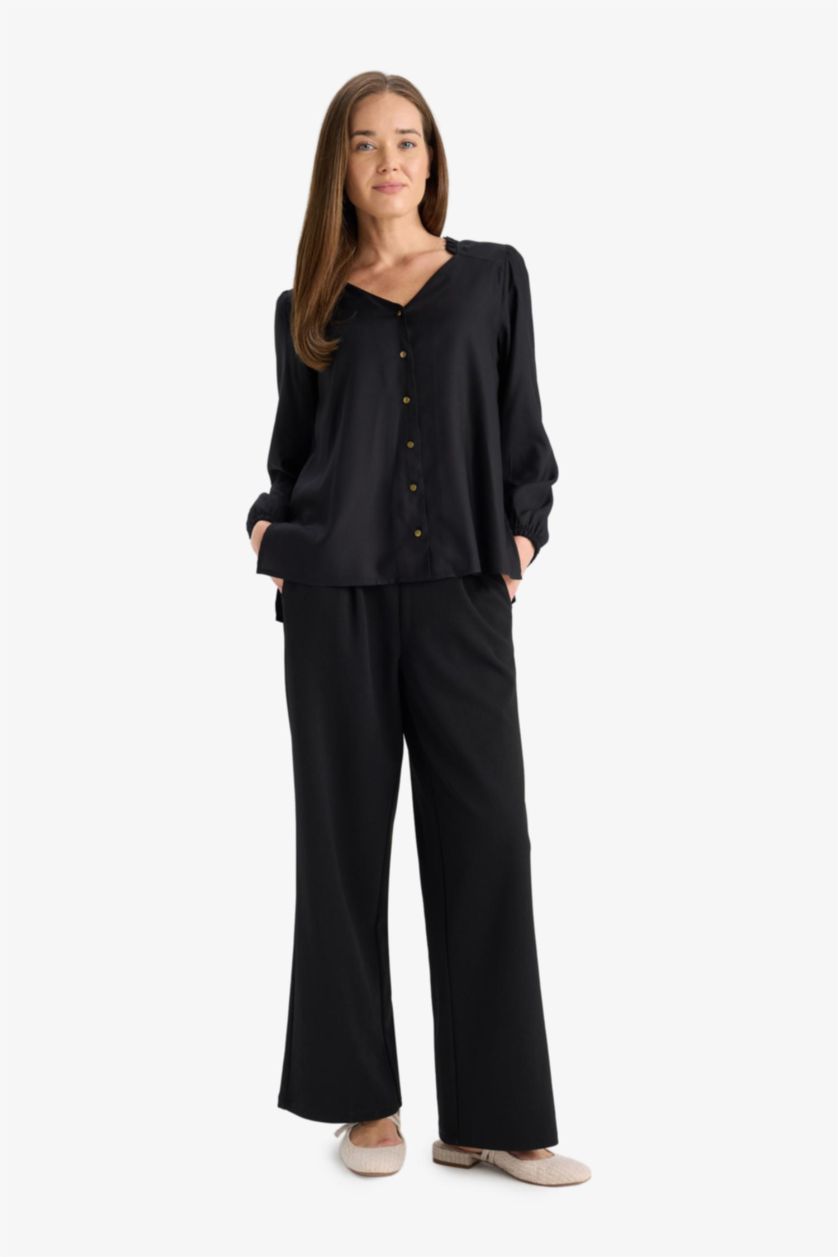 Әйелдерге қара қалыпты пішім креп Шалбар