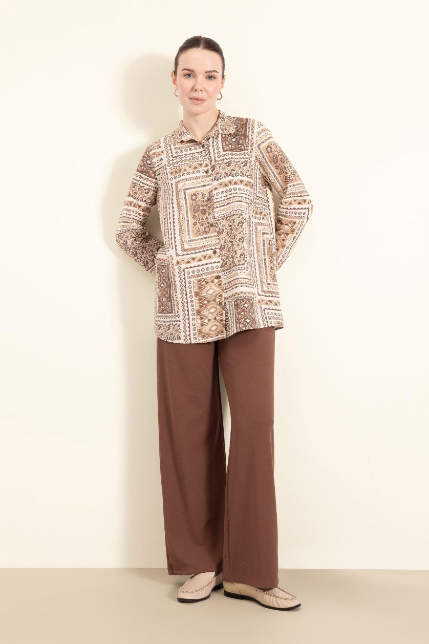 WOMAN Light Brown Straight Fit Crepe Trousers