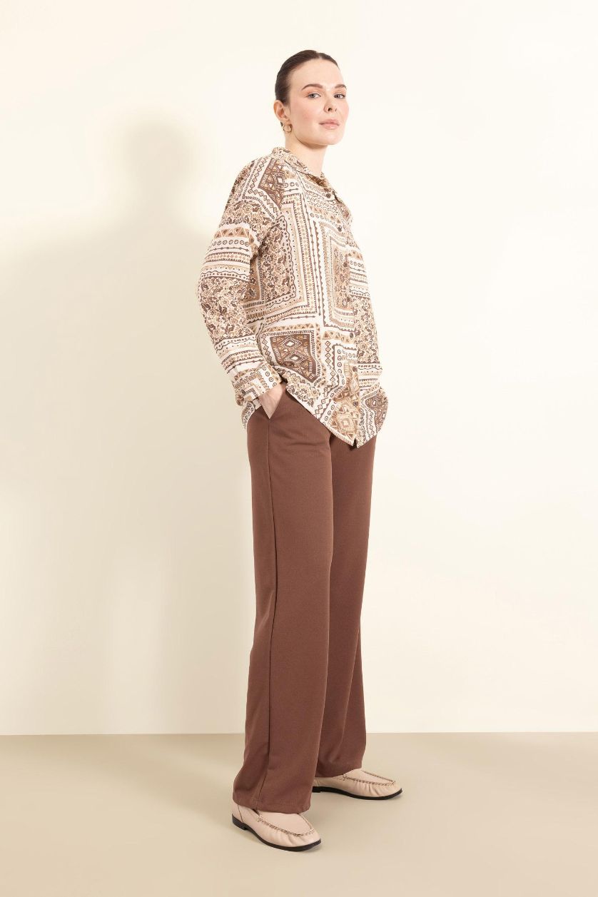 WOMAN Light Brown Straight Fit Crepe Trousers