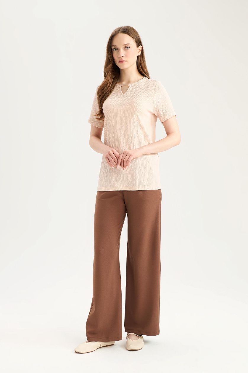 WOMAN Light Brown Straight Fit Crepe Trousers