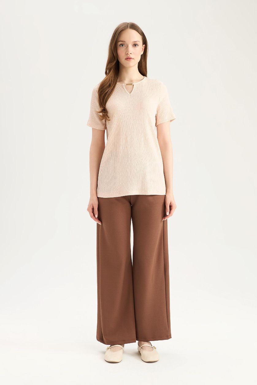 WOMAN Light Brown Straight Fit Crepe Trousers