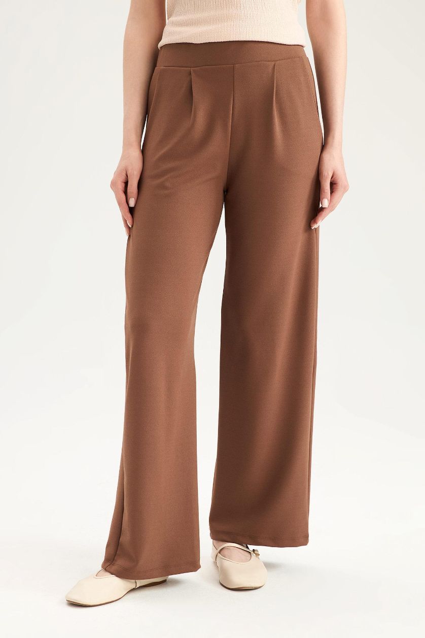 WOMAN Light Brown Straight Fit Crepe Trousers