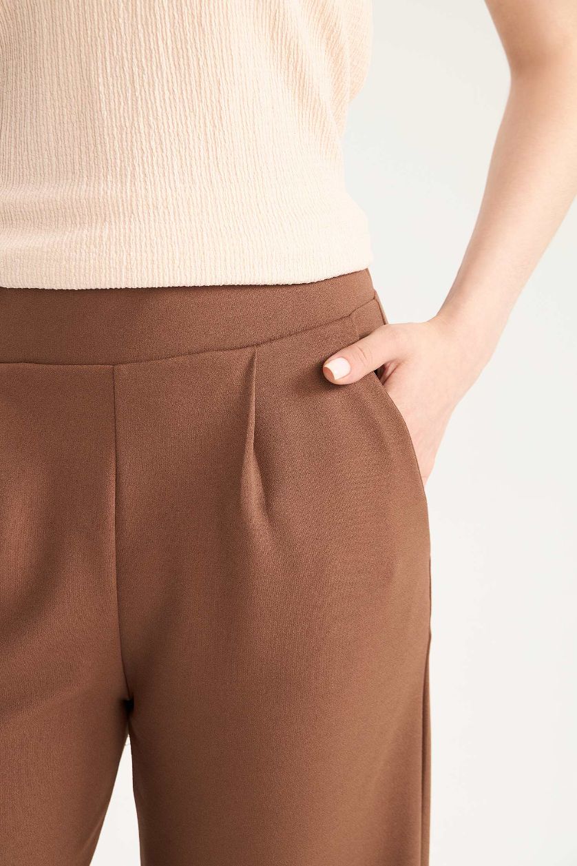 WOMAN Light Brown Straight Fit Crepe Trousers