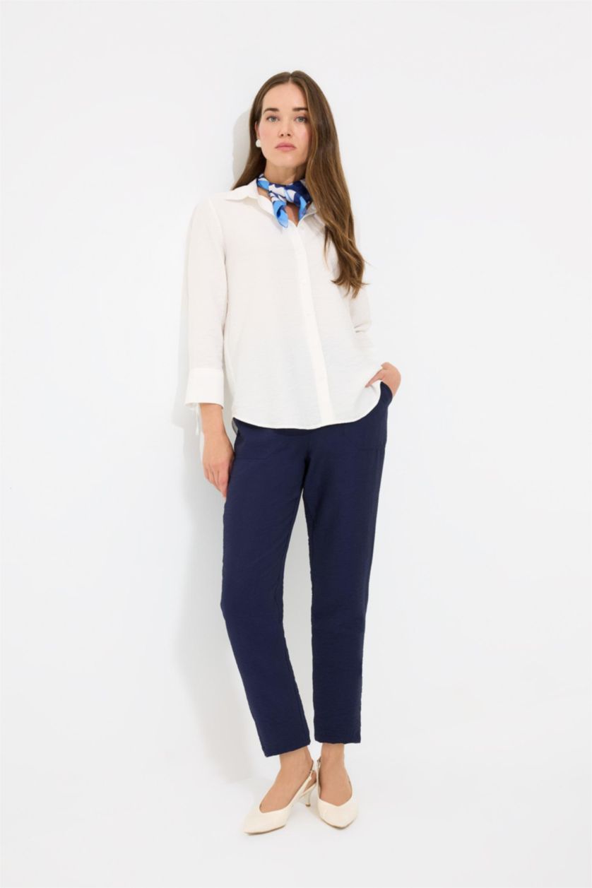 WOMAN NAVY Carrot Fit Regular Hem Trousers