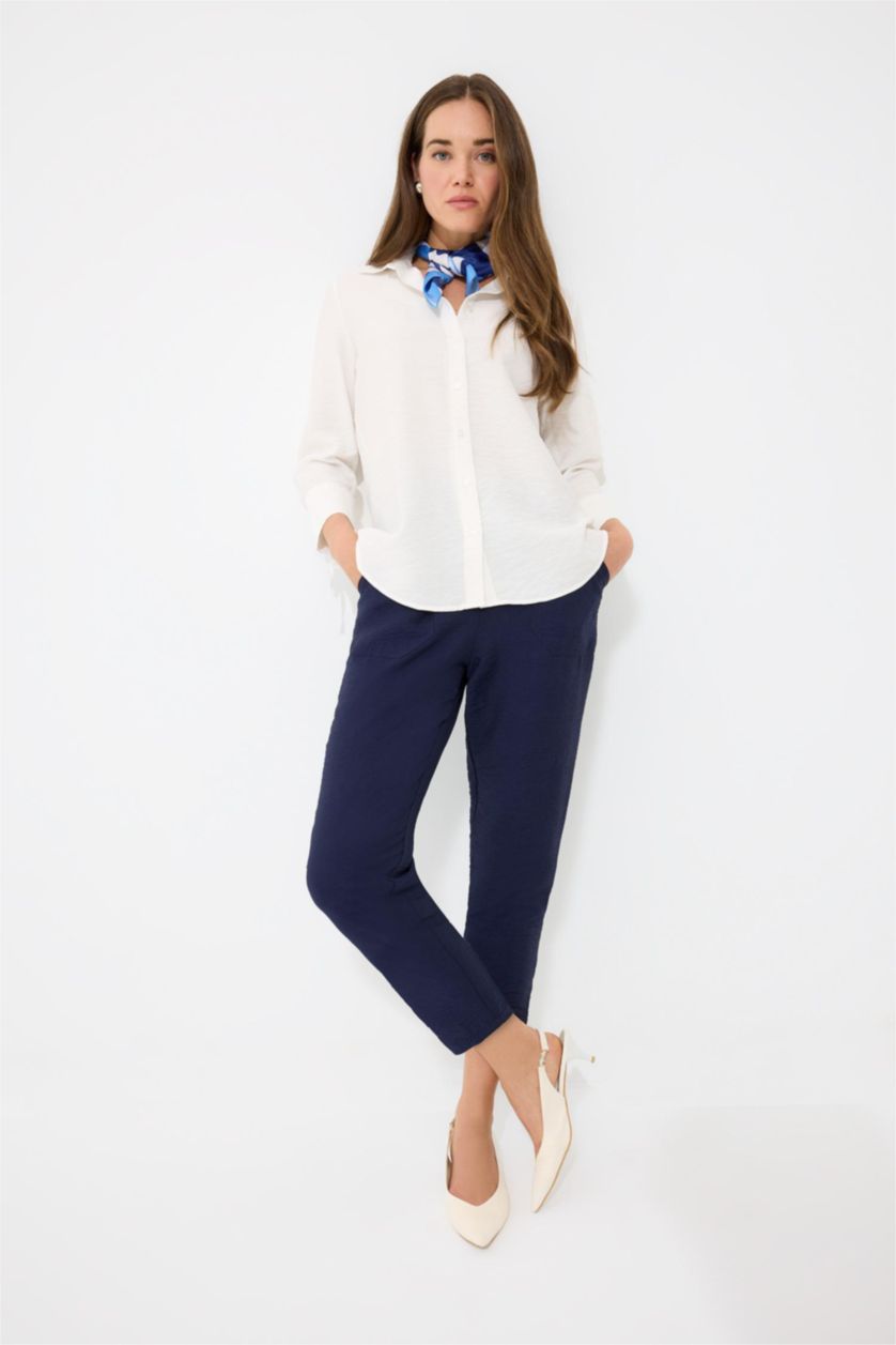 WOMAN NAVY Carrot Fit Regular Hem Trousers
