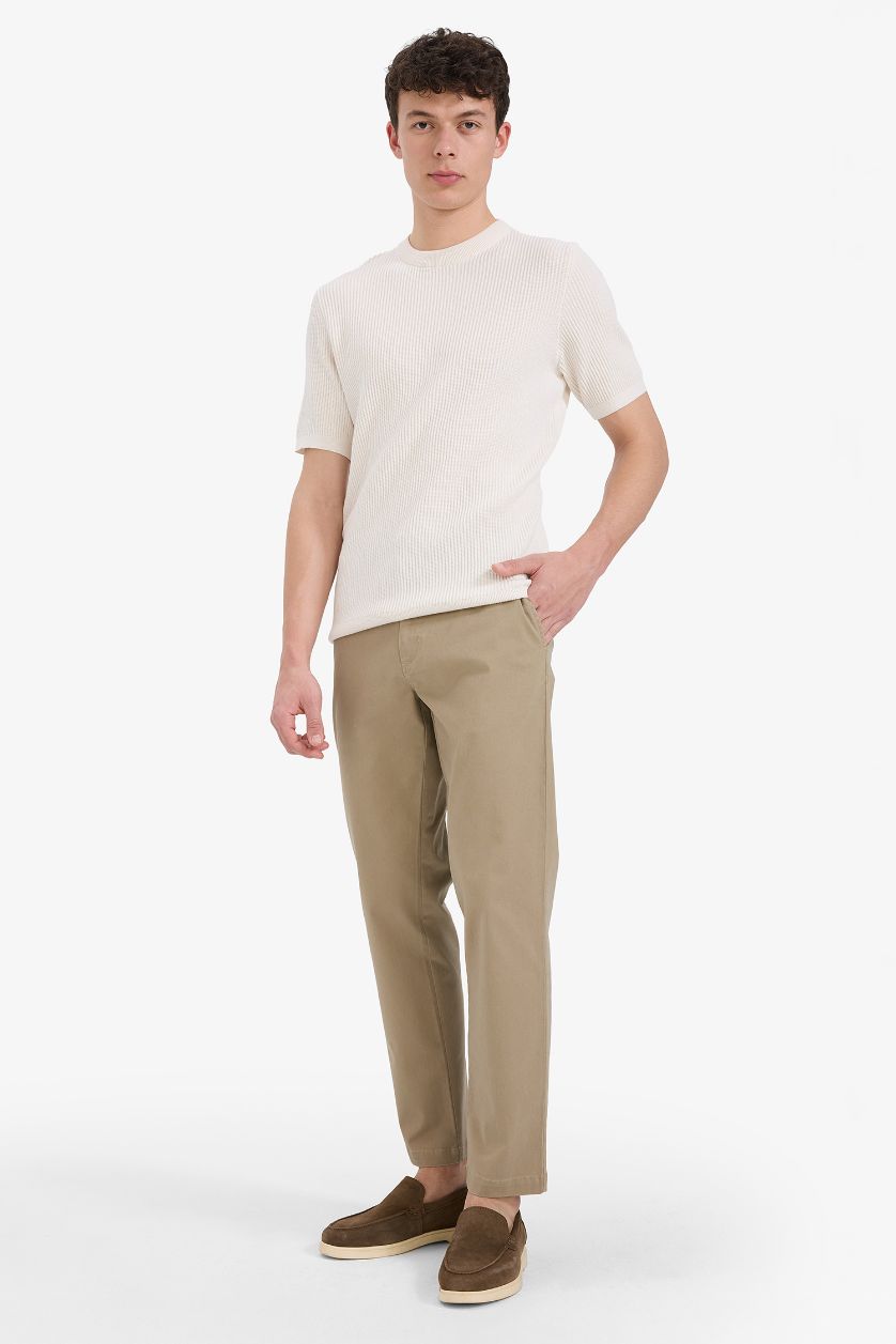 MAN Ecru Cotton Standard Fit Crew Neck Knitwear T-Shirt