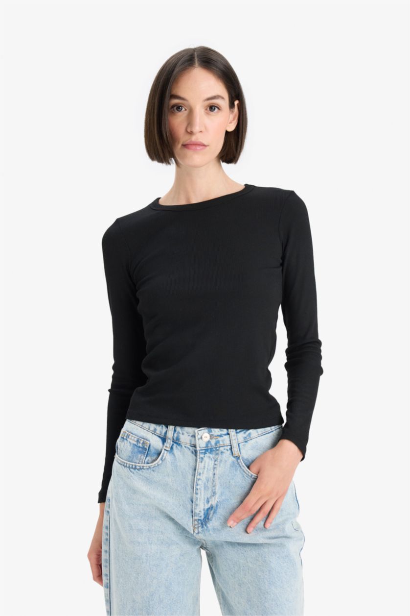 WOMAN Black Slim Fit Camisole Long Sleeve T-Shirt