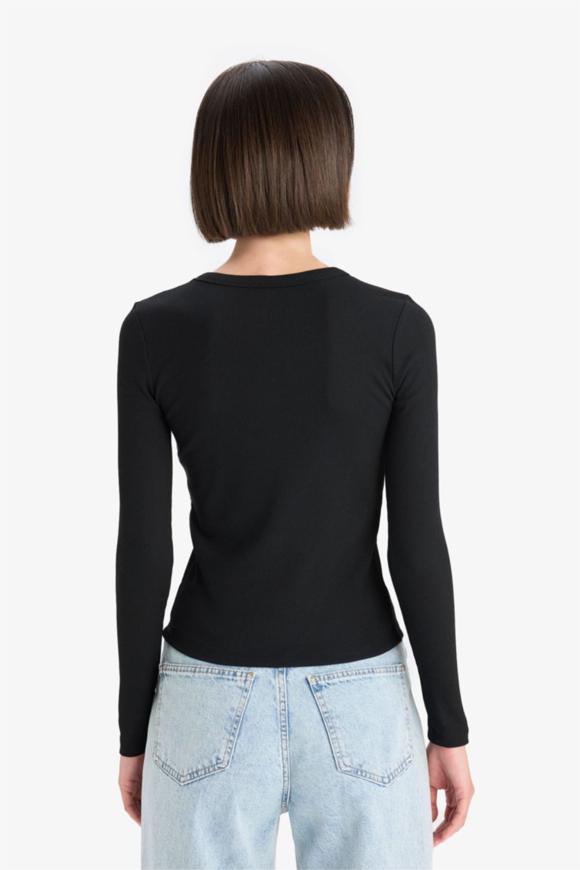 WOMAN Black Slim Fit Camisole Long Sleeve T-Shirt