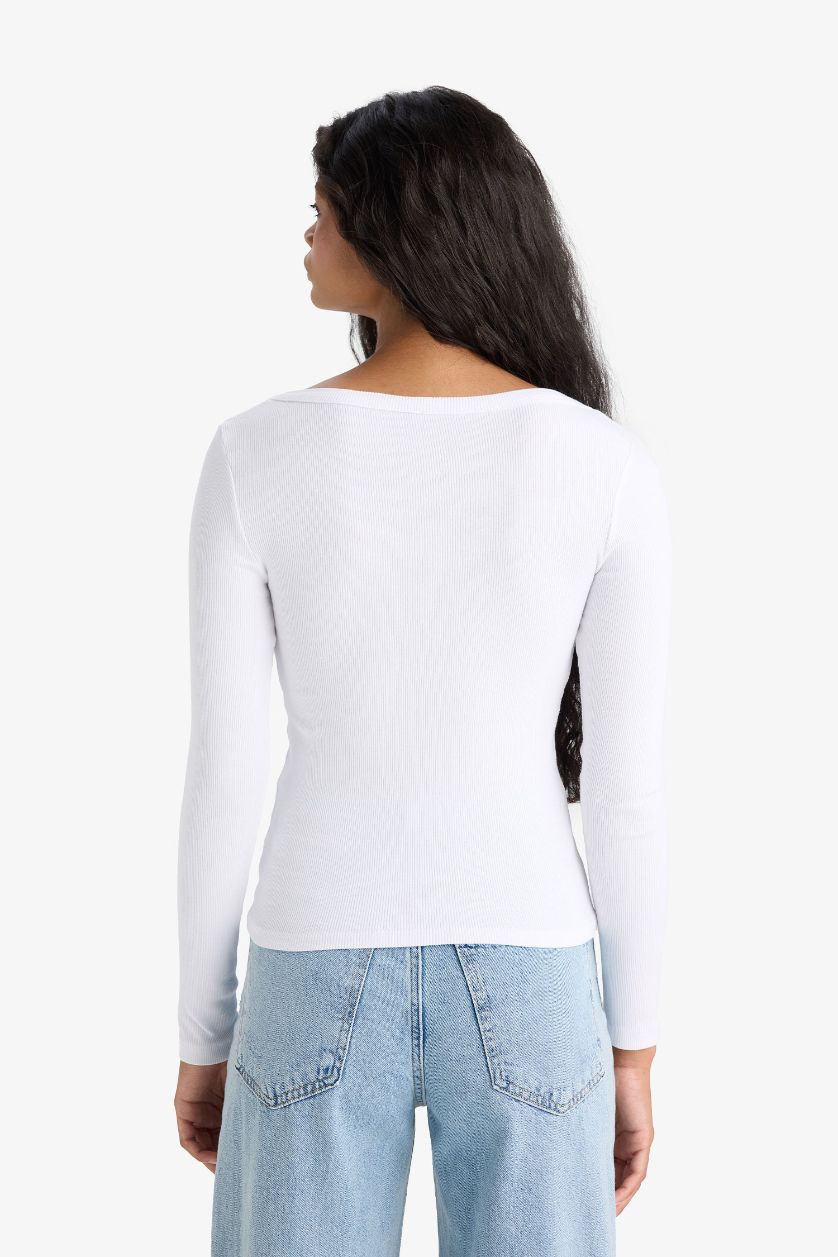 نساء أبيض تيشيرت ردن طويل سادة بيزك سليم فيت وياخة مدورة