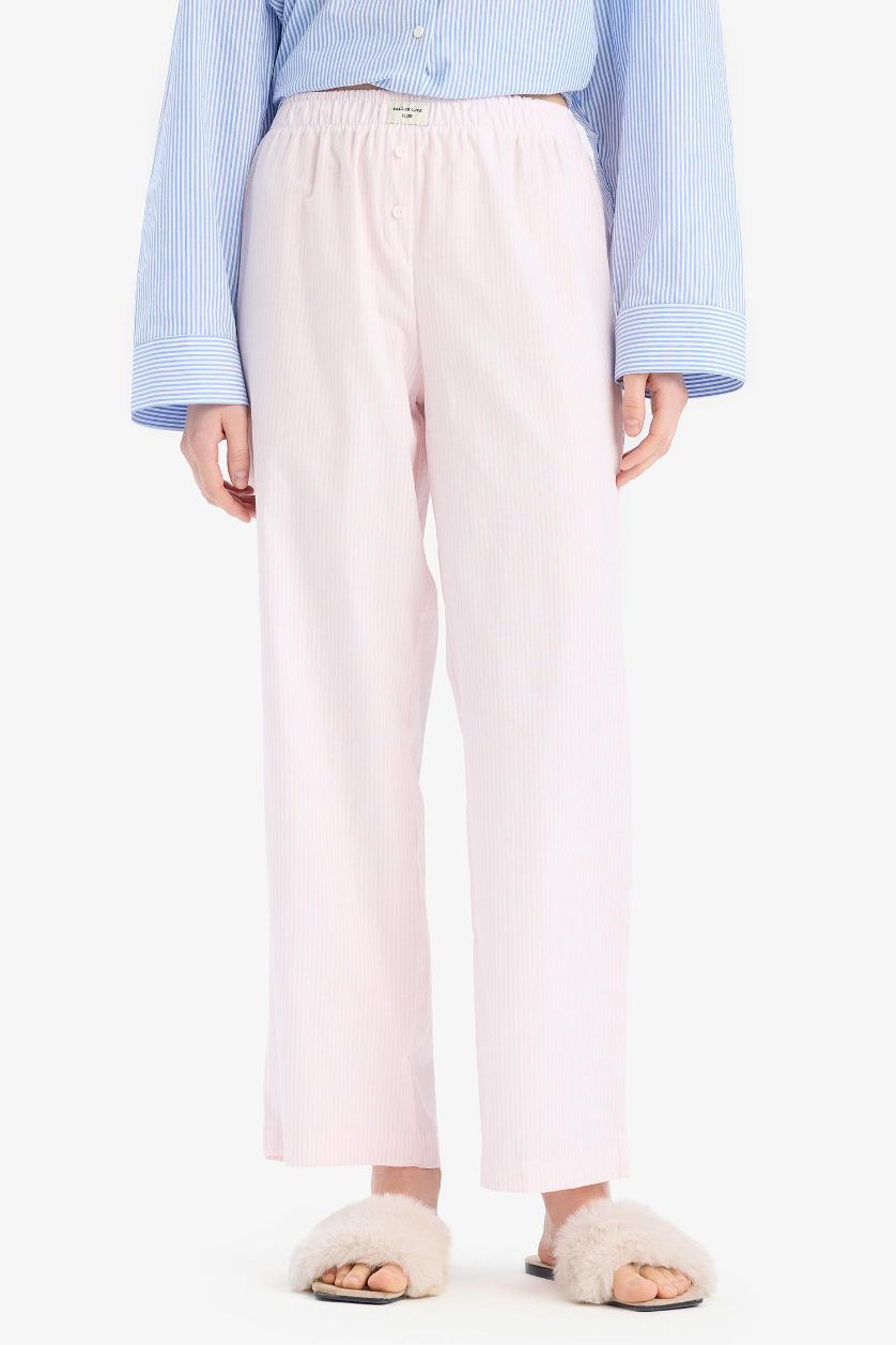 WOMAN Light Pink Fall in Love Long Poplin Pajama Bottoms