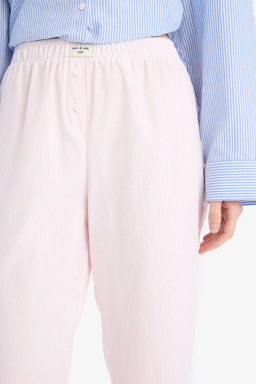 WOMAN Light Pink Fall in Love Long Poplin Pajama Bottoms