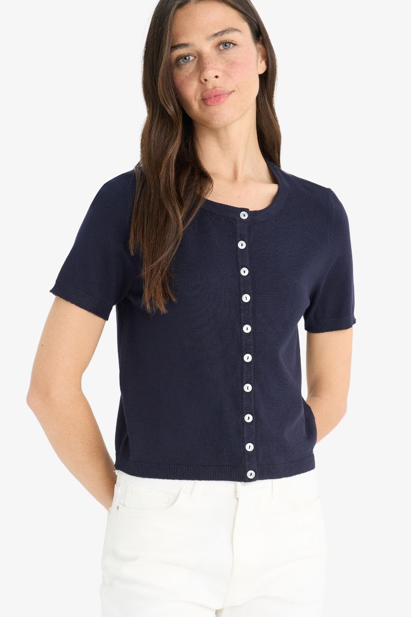 WOMAN NAVY Regular Fit Crew Neck Cardigan