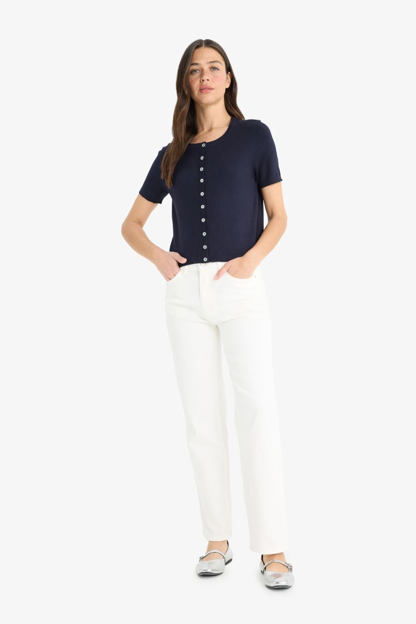 WOMAN NAVY Regular Fit Crew Neck Cardigan