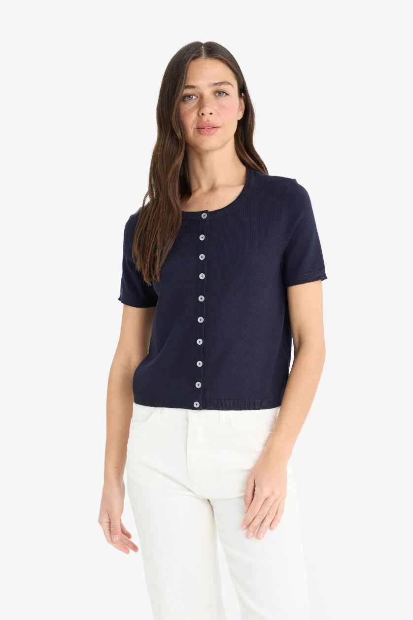 WOMAN NAVY Regular Fit Crew Neck Cardigan