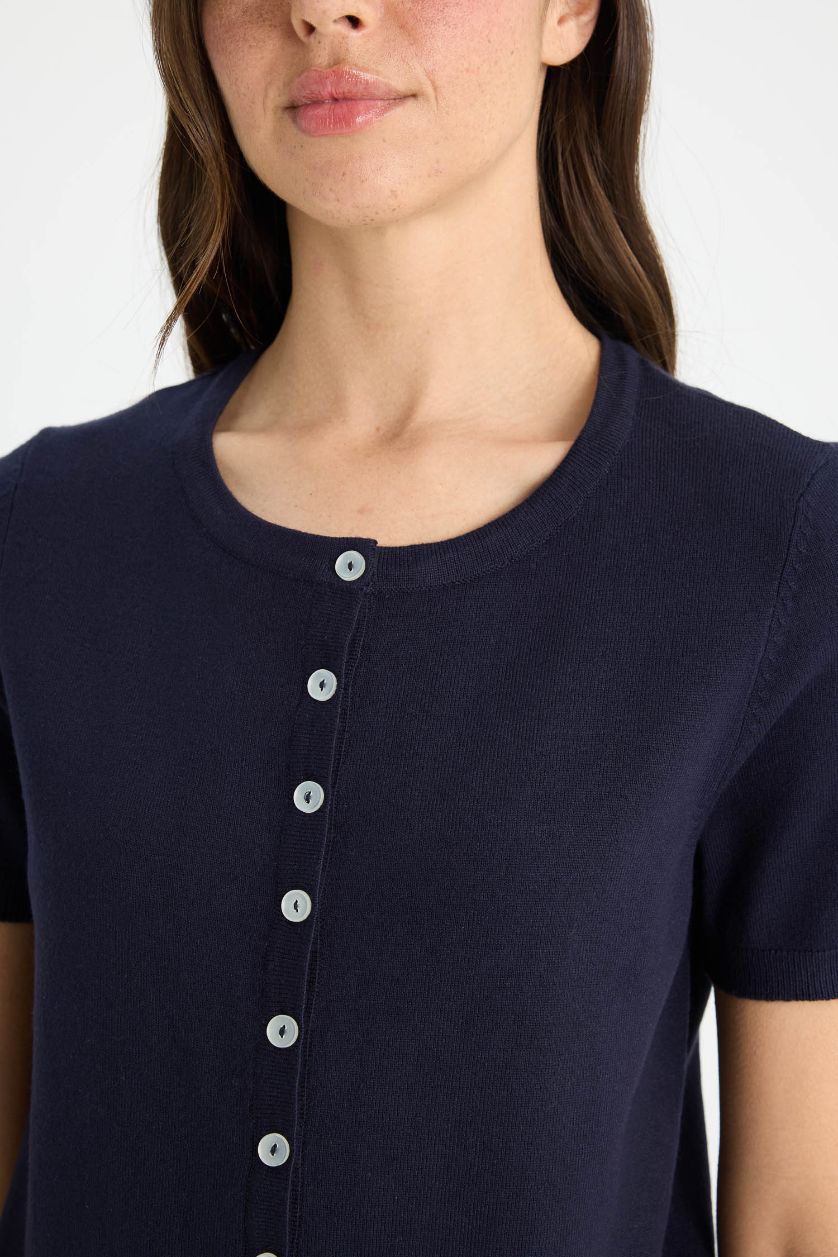 WOMAN NAVY Regular Fit Crew Neck Cardigan