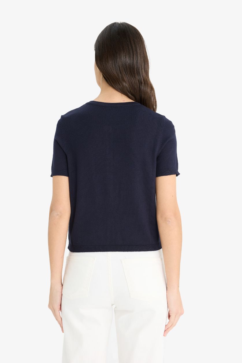 WOMAN NAVY Regular Fit Crew Neck Cardigan