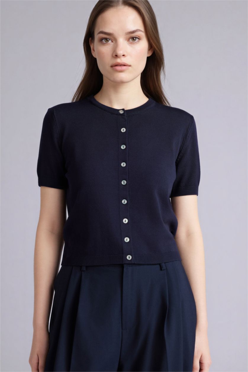 Woman NAVY Regular Fit Crew Neck Cardigan