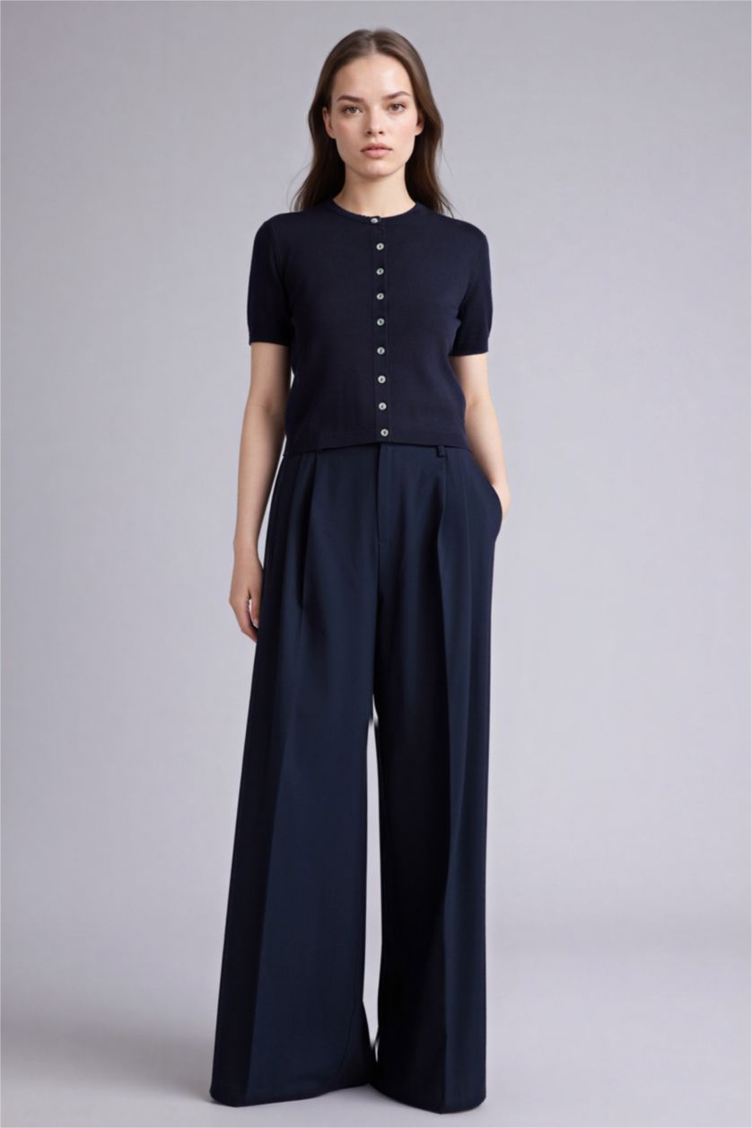 Woman NAVY Regular Fit Crew Neck Cardigan