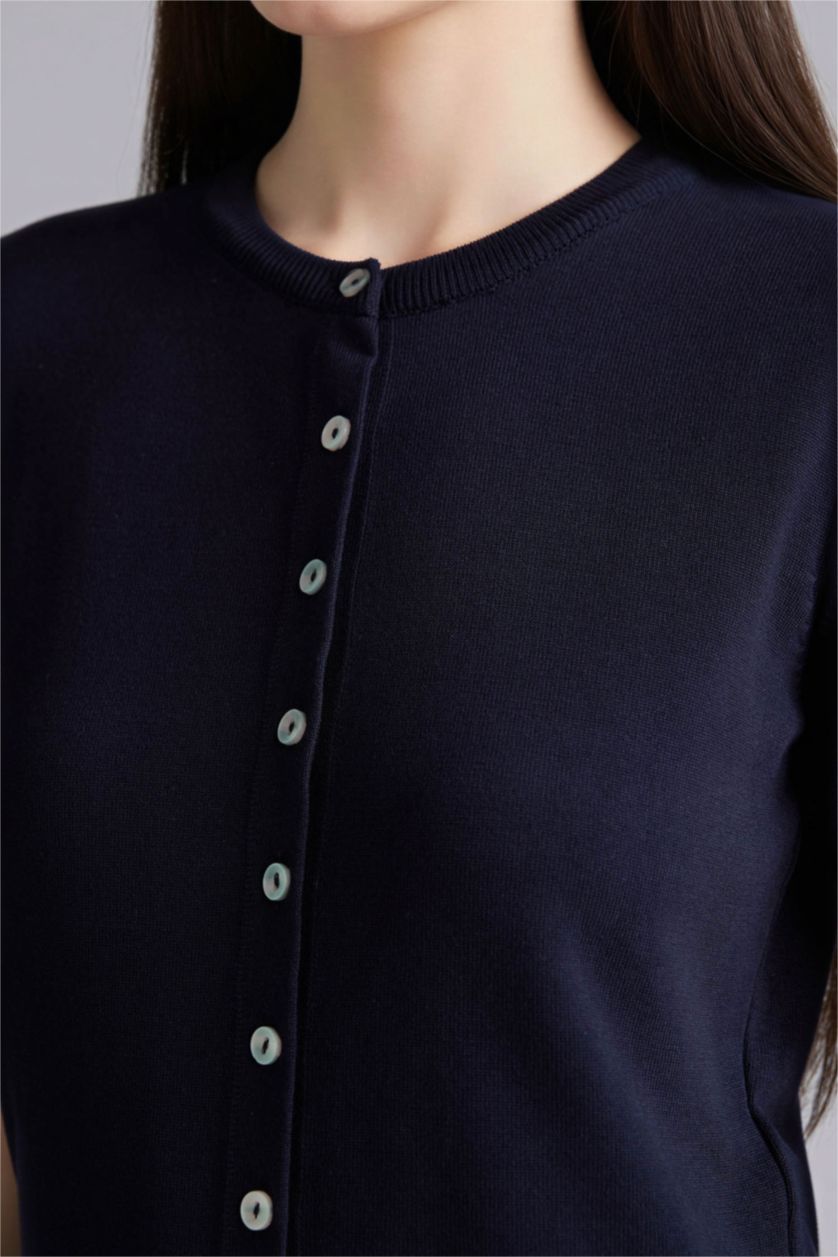 Woman NAVY Regular Fit Crew Neck Cardigan