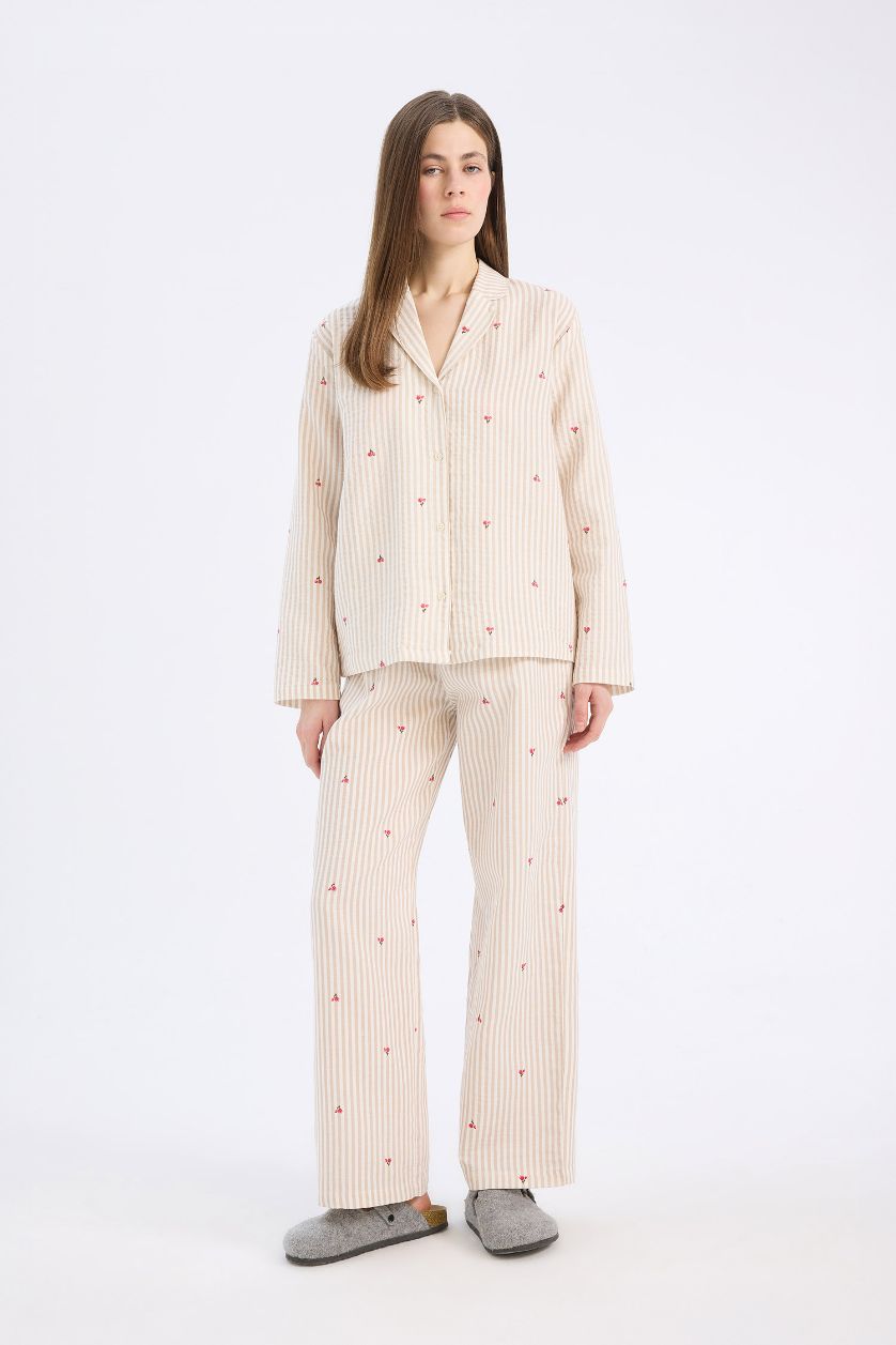 Kadın Ekru Uzun Boy Müslin Pijama Altı