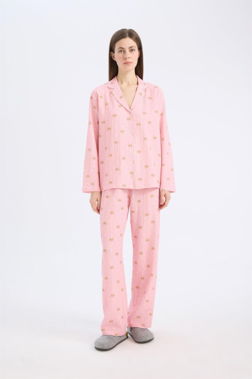 Kadın Açık Pembe Uzun Boy Dokuma Pijama Altı