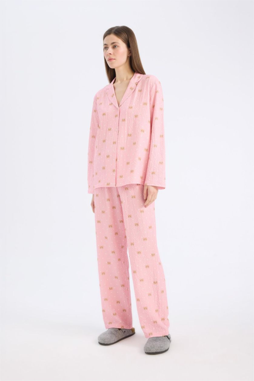 Kadın Açık Pembe Uzun Boy Dokuma Pijama Altı