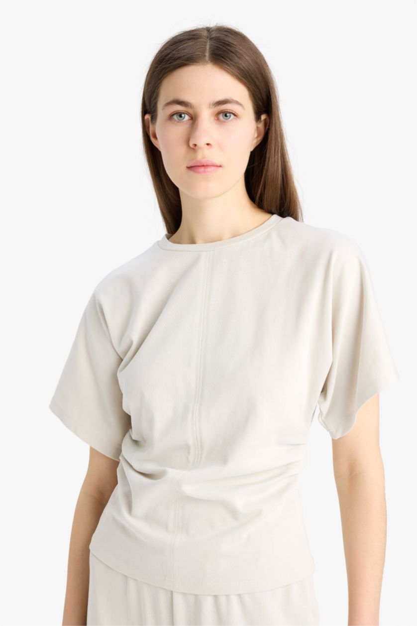 Kadın Taş Slım Fıt Bisiklet Yaka Premium Kısa Kollu Tişört