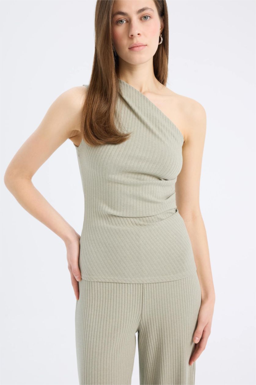 Kadın Açık Haki Slım Fıt Fitilli Kaşkorse Atlet