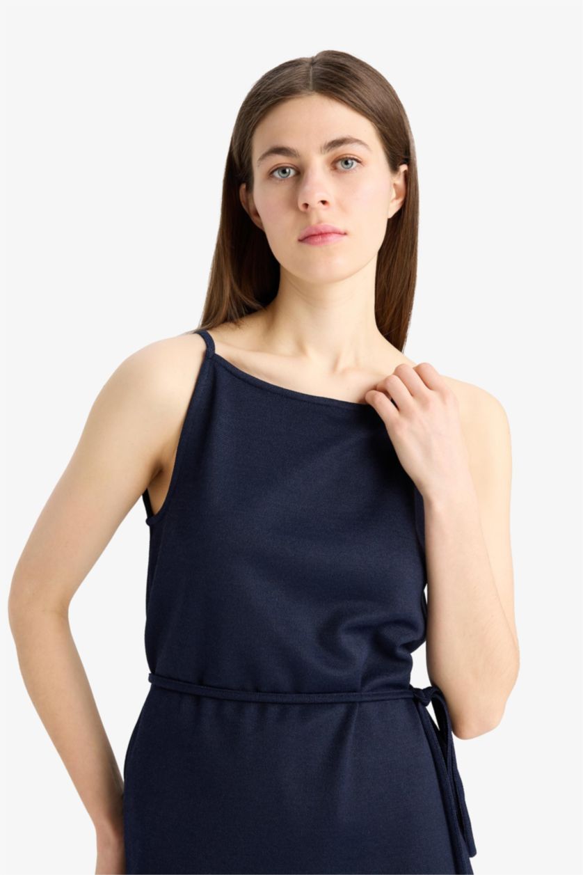 حريمي كحلي تانك توب بيكيه قصة عادية بياقة عريضة