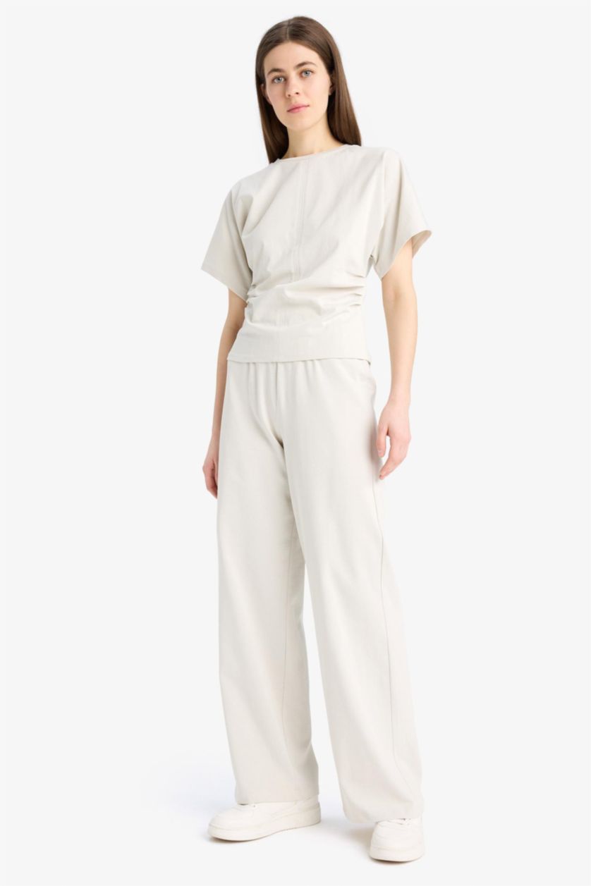 Kadın Taş %100 Pamuk  Wide Leg Basıc Geniş Paça Premium Pantolon