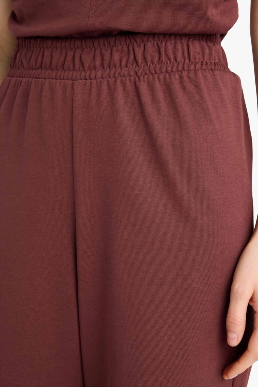 Kadın Bordo %100 Pamuk Wide Leg Basıc Geniş Paça Premium Pantolon