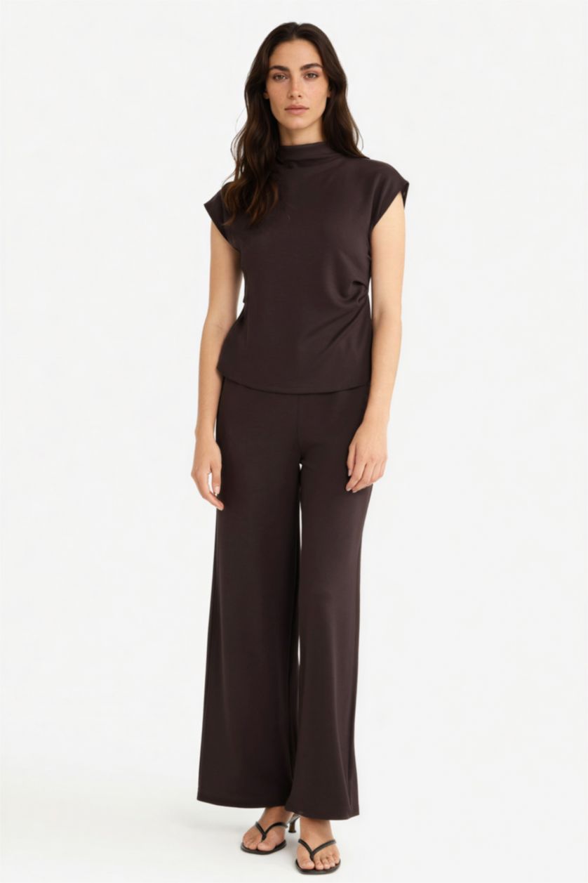 WOMAN Brown Wide Leg Pique Trousers