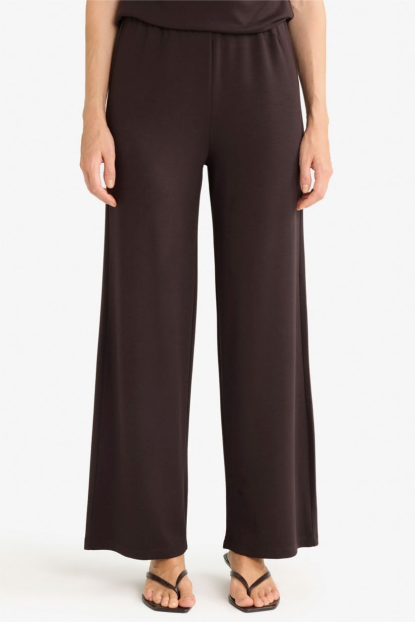 WOMAN Brown Wide Leg Pique Trousers