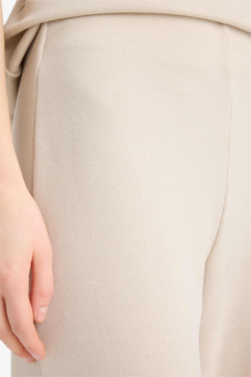 حريمي اللون الرملي بنطلون بيكيه وايد ليج برجل واسع