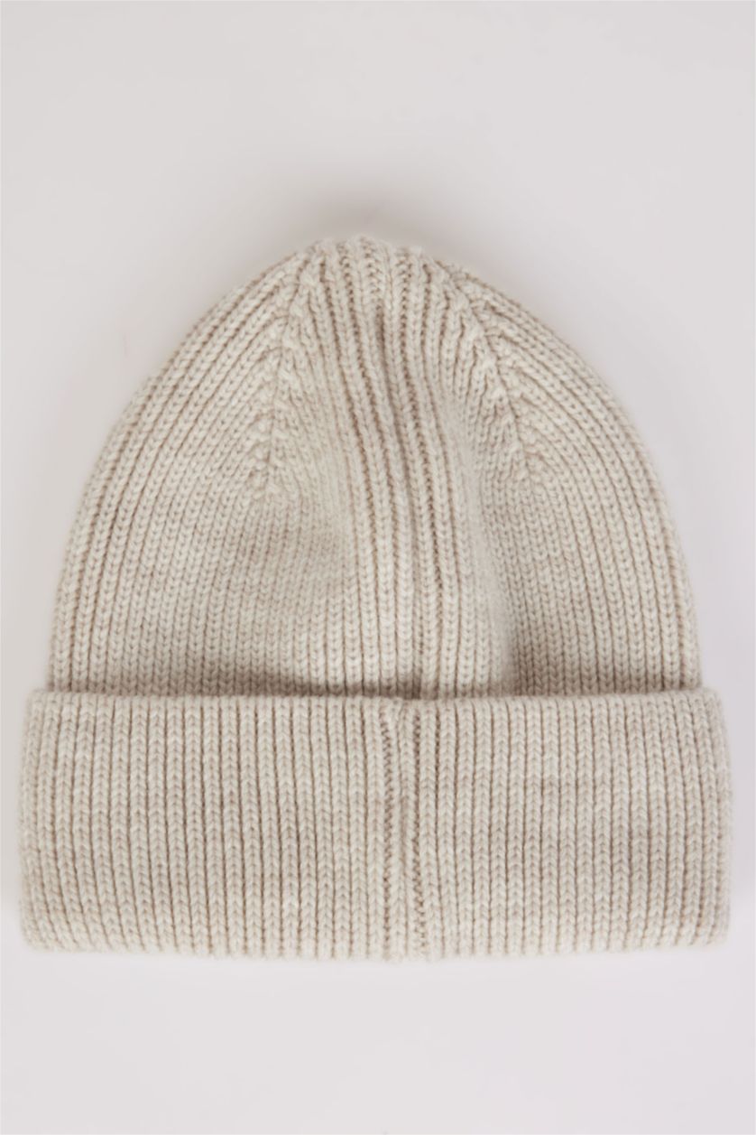 Kadın Bej Kadın Ayıcık Desenli Triko Bere